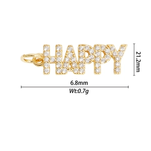Vue macro du pendentif Happy doré avec dimensions 21,2mm x 6,8mm et poids 0,7g
