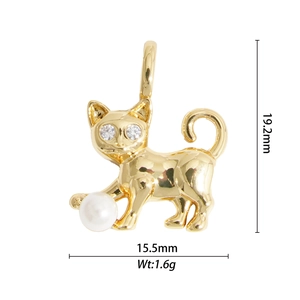 Detalle de dimensiones del colgante de gato 19,2mm alto y 15,5mm ancho con información