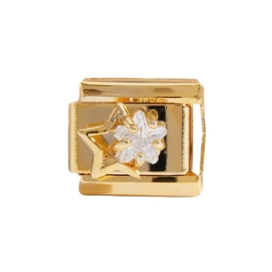 Italian charm bracelet module in gold with a star-shaped cubic zirconia stone