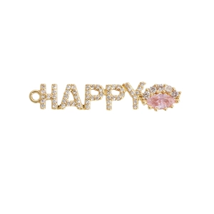 Pendentif lettre HAPPY en cuivre avec pierre marquise rose et plaquage doré
