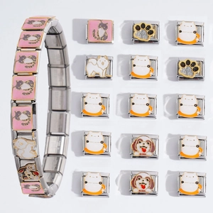 Roestvrij Stalen Italiaanse Charm Armband Modulaire Schakels DIY Sieraden Huisdier Kat Hond Emaille Armband Schakels Voor Heren Dames Sieraden
