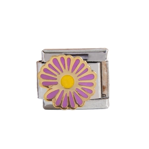 Maillon italien en acier inoxydable avec marguerite violette pour bracelets personnalisés