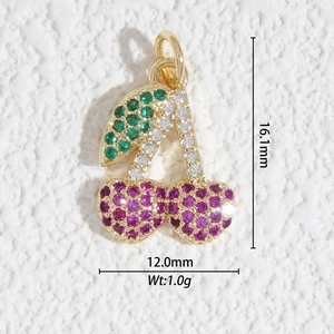 Pendentif cerise exquis plaqué or avec cristaux colorés pour la création de bijoux DIY
