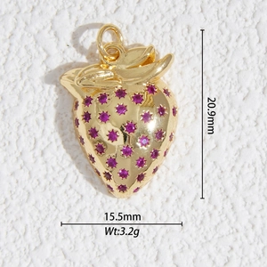 Pendentif fraise en alliage doré orné de cristaux violets en forme d'étoile brillante
