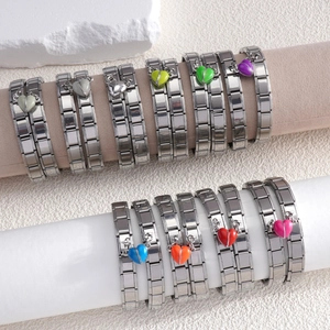Bracelet italien modulaire en acier inoxydable avec pendentifs cœur en émail coloré