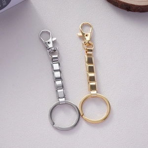 Italian modular keychain in gold and silver stainless steel with detachable lobster clasp