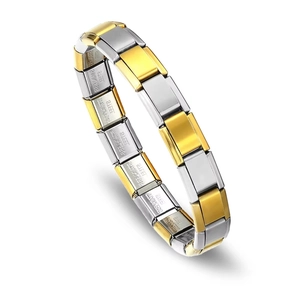 Détails de gourmette modulaire en acier inoxydable bicolore argent et or poli