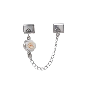 Modulo per bracciale componibile italiano con rosa bianca e catenella di sicurezza