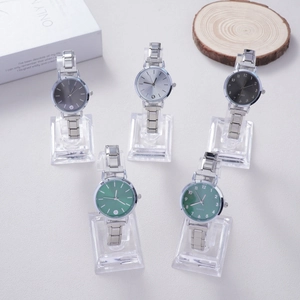 Elegant ladies quartz wristwatches with rhinestone elastic metal bands in five dial colors
