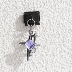 Pendentif de bracelet italien avec cristal violet et étoile sur acier inoxydable noir