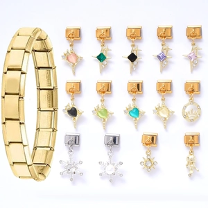 Edelstahl Modular Italienisch Charm Armband Glied DIY Herz Stern Strass Schmuckherstellung Anhänger Damen Schmuck