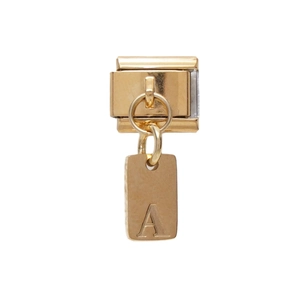 Italienisches Edelstahlarmband in Gold mit quadratischem Glied und Anhänger A