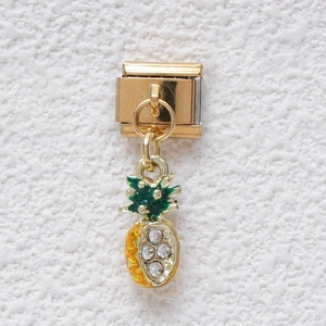 Charm modulaire ananas italien doré avec cristaux de zircone pour bracelet DIY