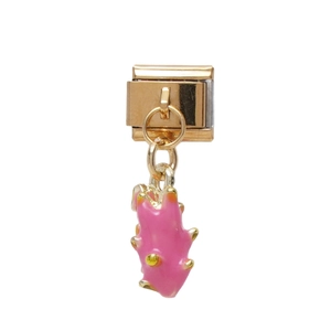 Maillon de bracelet modulaire italien avec pendentif fruit du dragon rose et finition dorée