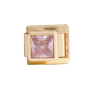 Italian charm link in gold stainless steel with a square purple crystal for DIY jewelry