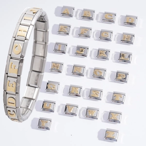 Edelstahl Alphabet Buchstabe Italienischer Charm Link Gold Silber Zweifarbig Modular DIY Armband Anhänger Personalisierter Schmuck Zubehör