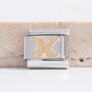 Modulares 9mm Edelstahl Armbandglied mit goldenem Buchstaben X für DIY-Armbänder