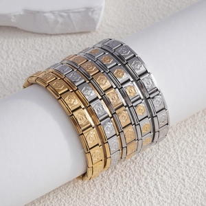 Bracelet Charm Italien Modulaire Acier Inoxydable 9mm Maillons Bijoux Fleurs Relief Bracelet Extensible DIY Femme Homme