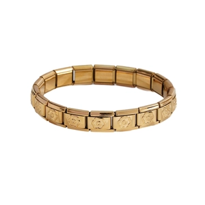 Bracelet modulaire en acier inoxydable doré pour femme avec motifs de fleurs en relief