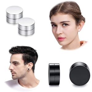 Polished magnetic stud earrings set in silver and black for non-pierced ears