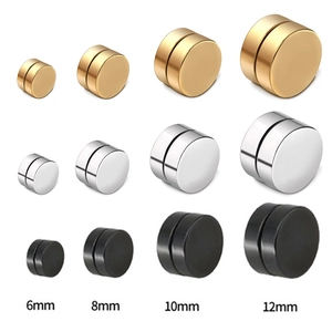 Titanium steel magnetic stud earrings in gold, silver, and black, 6mm to 12mm set