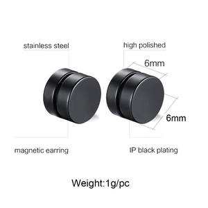 Detail view of high polished black magnetic stainless steel 6mm round stud earrings