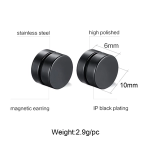 Detailed specs of 6mm black IP plated magnetic stainless steel stud earrings