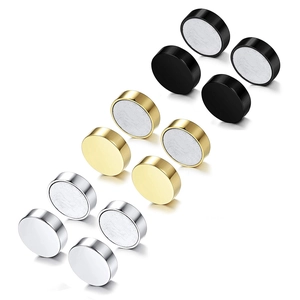 Stainless Steel Magnetic Stud Earrings For Women Men Non Pierced Geometric Round Ear Clips Gold Silver Black Jewelry