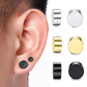 Magnetic stainless steel stud earrings in silver, gold, and black for non-pierced ears