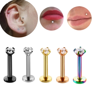 316L Edelstahl Runde Strass Innengewinde Lippenstecker Lippenring Ohrknorpelstecker Körper Piercing Schmuck