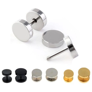 Juego de tres pares de pendientes de pesas en acero inoxidable plata, oro y negro mate