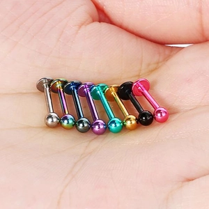 Set di 10 piercing labret in acciaio inossidabile colorato con punte a sfera e base piatta