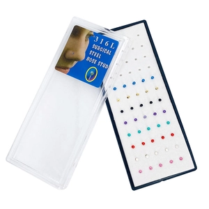 Set de 40 piercings de nariz de acero inoxidable con cuentas redondas de 2mm en caja