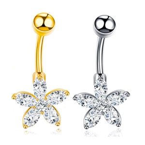 Bauchnabelpiercing Set mit Blumenzirkonia in Gold und Silber aus chirurgischem Stahl
