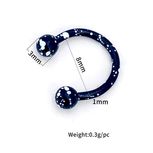 Piercing a ferro di cavallo in acciaio nero con macchie bianche e diametro interno di 8 mm
