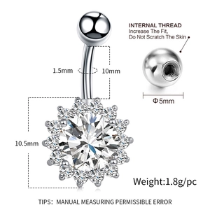 Sonnenblumen-Bauchnabelpiercing aus Edelstahl mit Zirkonia und Innengewinde-Design