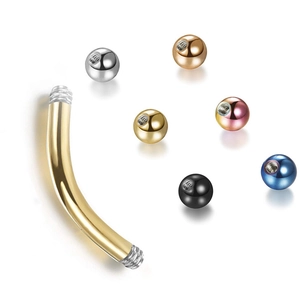 Stainless steel curved barbell with six multi-color threaded replacement balls for piercings