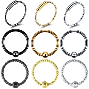 Set de 9 piercings de acero inoxidable con anillos trenzados y lisos en oro y plata