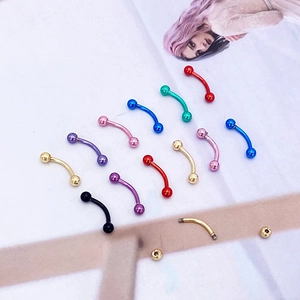 Detailed set of multi-colored stainless steel curved barbells for eyebrow and body piercing
