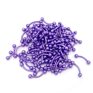 Bulk pack of purple curved stainless steel barbells for eyebrow and body piercing