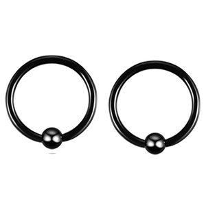 Pair of polished black stainless steel ball closure rings for nose, brow, and ear piercings