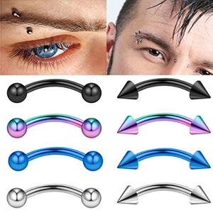 Set of stainless steel eyebrow rings with ball and cone ends in diverse colors
