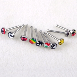 Lot de 10 piercings de nez en acier inoxydable, forme en L avec motifs graphiques variés