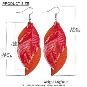 Tableau des tailles pour boucles d'oreilles en cuir en forme de feuille double couche