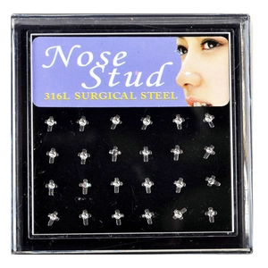Détail de lot de 24 piercings de nez croix en acier chirurgical 316L avec zircon
