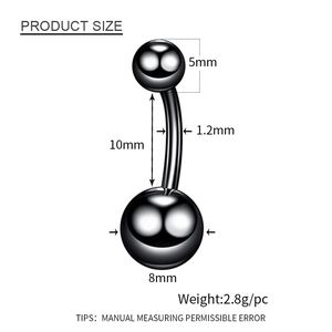 Größentabelle für schwarzen Bauchnabelpiercing aus medizinischem Edelstahl