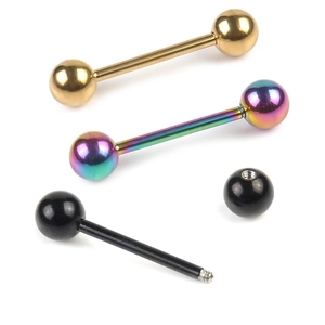 Lot de piercings de langue en acier inoxydable doré, arc-en-ciel et noir avec boules