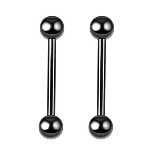 Gros plan de deux piercings en acier inoxydable noir poli en forme d'haltère