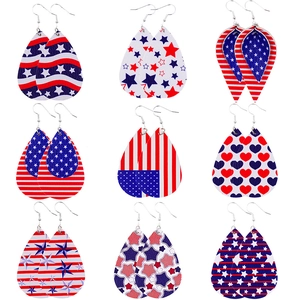 Boucles d'Oreilles Goutte en Similicuir Drapeau Américain Étoiles et Rayures Patriotiques Coeur Pendantes Jour de l'Indépendance Bijoux Femme