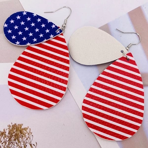 Boucles d'oreilles double couche en cuir motif drapeau américain pour le 4 juillet